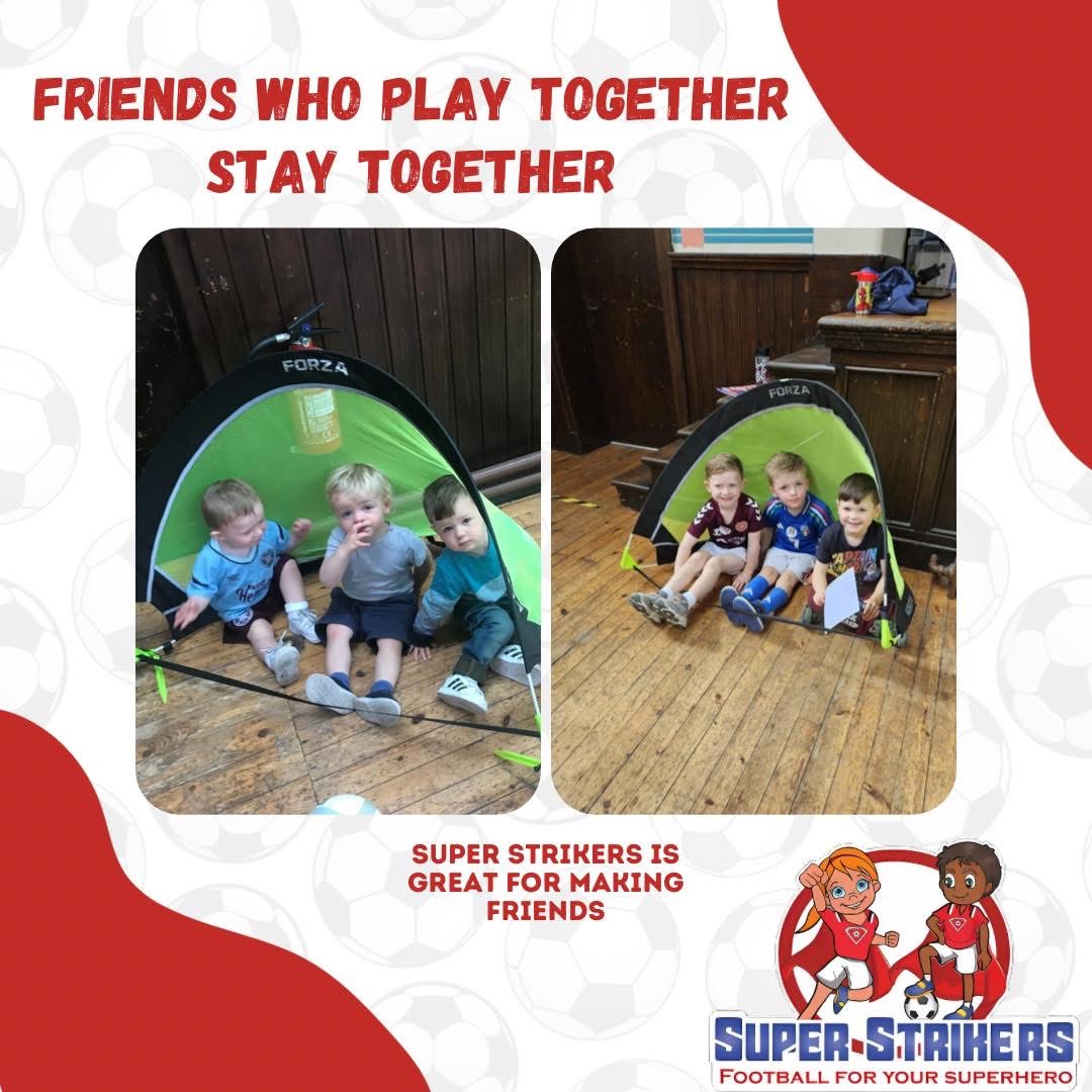 Collage of kids playing soccer at Super Strikers football camp in Edinburgh